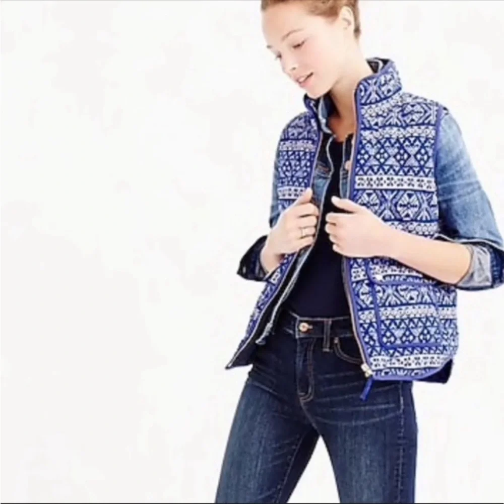 J.Crew Blue Excursion Fair Isle Puffer Vest